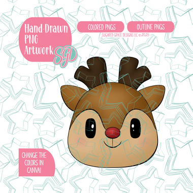 Christmas Reindeer PNG Image Set for Edible Ink Printers - Hand Drawn Editable Graphics