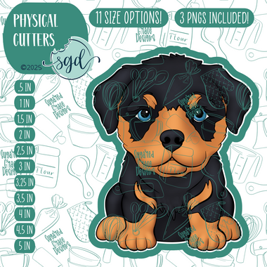 Rottweiler Dog Puppy Cookie Cutter with PNG Images to Match - Hand Drawn Graphics for Edible Ink Printers