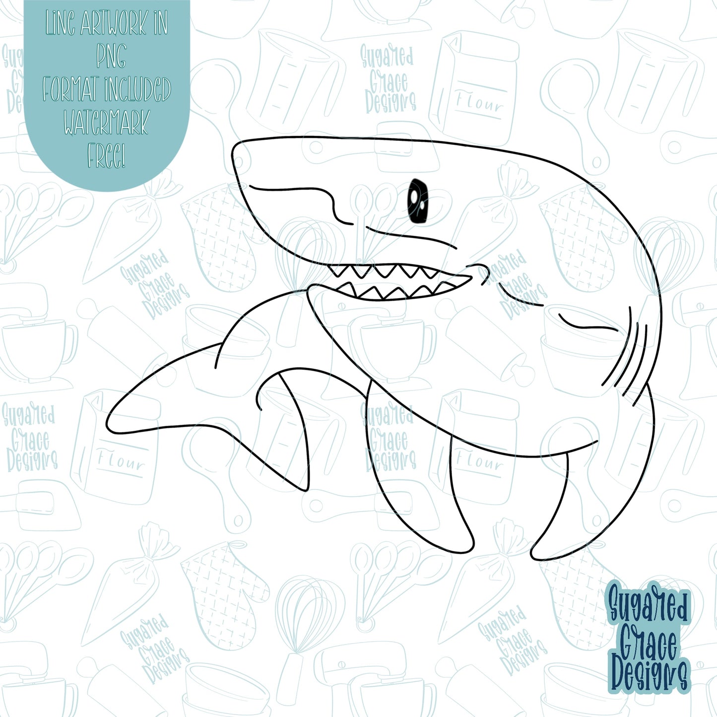 Shark Cookie Cutter STL Files for 3D Printing with Matching Printable PNG Images for Edible Ink Printers Including Eddie