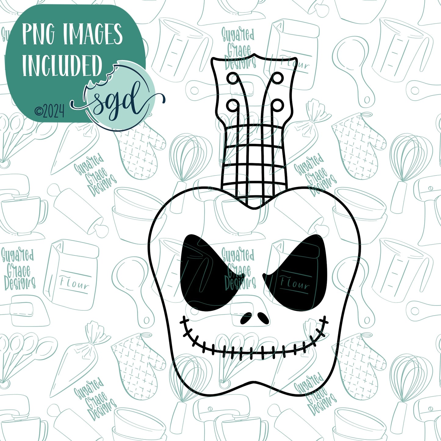 Skeleton Guitar Cookie Cutter with Matching Printable PNG Images for Edible Ink Printers Including Eddie