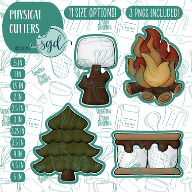 S'more Cookie Cutter Set of 4 with PNG Images to Match - Hand Drawn Graphics for Edible Ink Printers