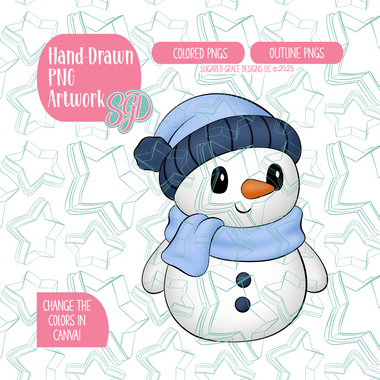 Full Body Snowman PNG Image Set for Edible Ink Printers - Hand Drawn Editable Graphics