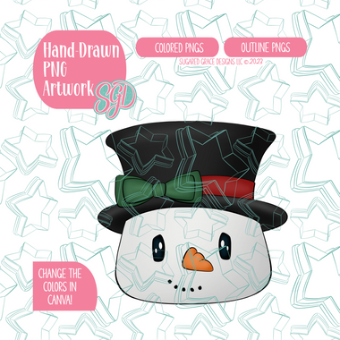 Christmas Snowman PNG Image Set for Edible Ink Printers - Hand Drawn Editable Graphics