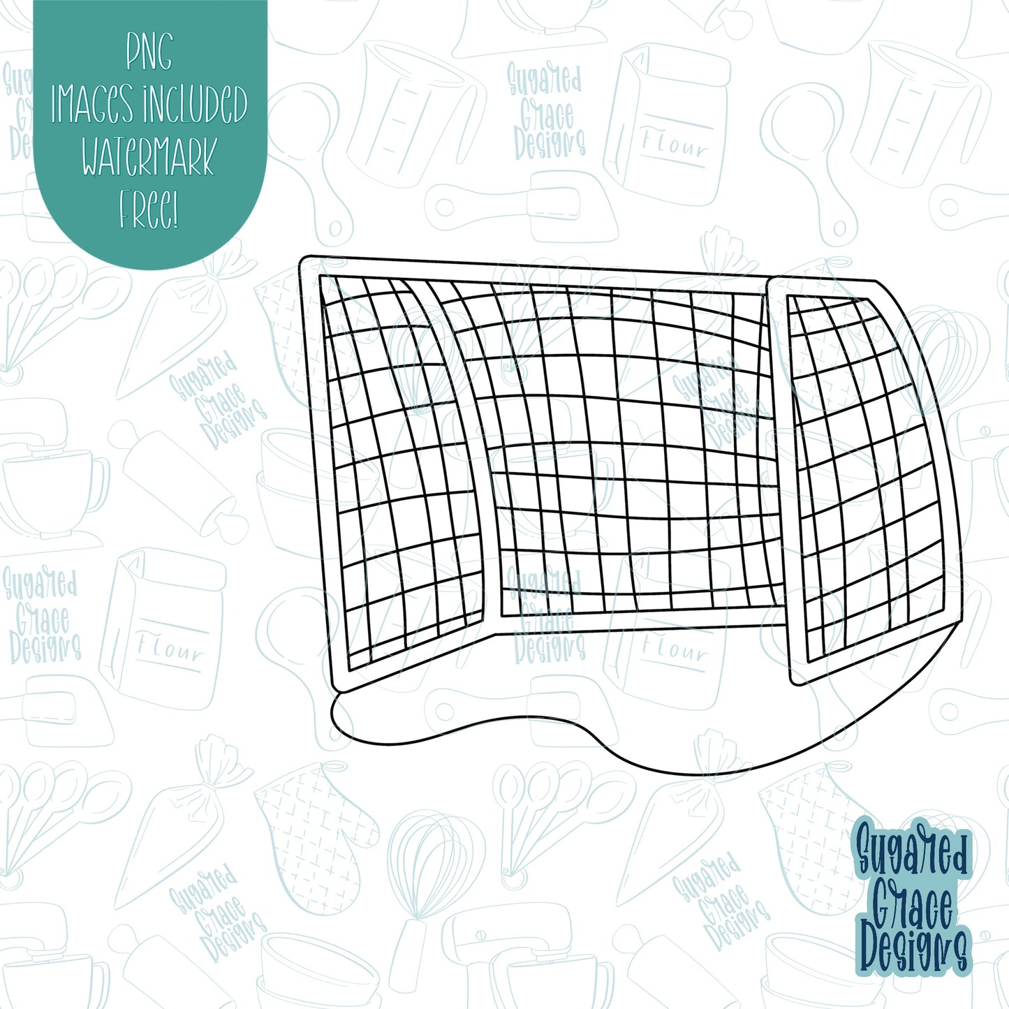 Soccer Goal Net Cookie Cutter with Matching PNG Images for Edible Ink Printers Including Eddie