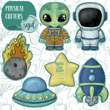 Extraterrestrial Space Cookie Cutter Set of 6 with PNG Images to Match - Hand Drawn Graphics for Edible Ink Printers