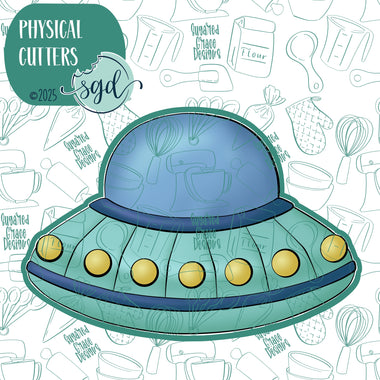 Alien Spaceship or UFO Cookie Cutter with PNG Images to Match - Hand Drawn Graphics for Edible Ink Printers