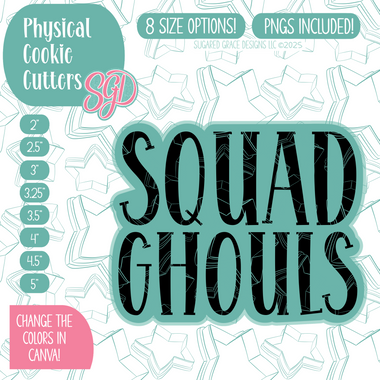 Squad Ghouls Cookie Cutter Plaque with PNG Images to Match - Hand Drawn Graphics for Edible Ink Printers