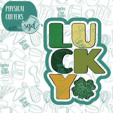 Lucky Word Plaque Cookie Cutter for St Patrick's Day with PNG Images to Match - Hand Drawn Graphics for Edible Ink Printers