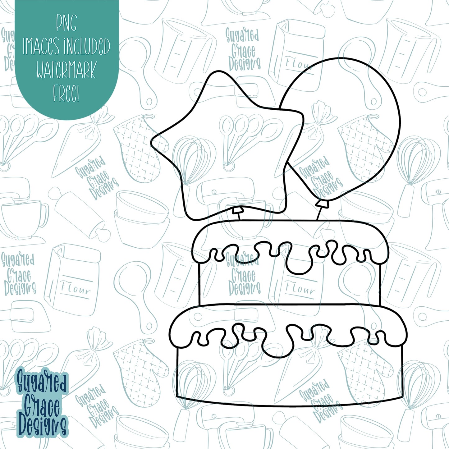 Star Balloon Cake Cookie Cutter with Matching Printable PNG Images for Edible Ink Printers Including Eddie
