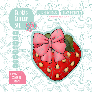 Strawberry with Bow Cookie Cutter STL and PNG set