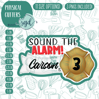 Sound the Alarm Plaque Cookie Cutter with PNG Images to Match - Hand Drawn Graphics for Edible Ink Printers