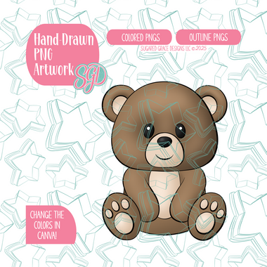 Teddy Bear PNG Image Set for Edible Ink Printers - Hand Drawn Editable Graphics