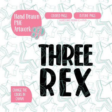 Three Rex PNG Image Set for Edible Ink Printers - Hand Drawn Editable Graphics