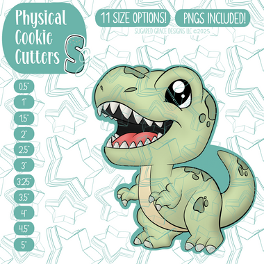 Green T-Rex Dinosaur Cookie Cutter with PNG Images to Match - Hand Drawn Graphics for Edible Ink Printers