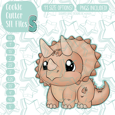 Orange Triceratops Dinosaur Cookie Cutter STL File with PNG Images to Match - For 3D Printing and Edible Ink Printers