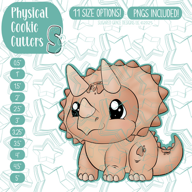 Orange Triceratops Dinosaur Cookie Cutter with PNG Images to Match - Hand Drawn Graphics for Edible Ink Printers
