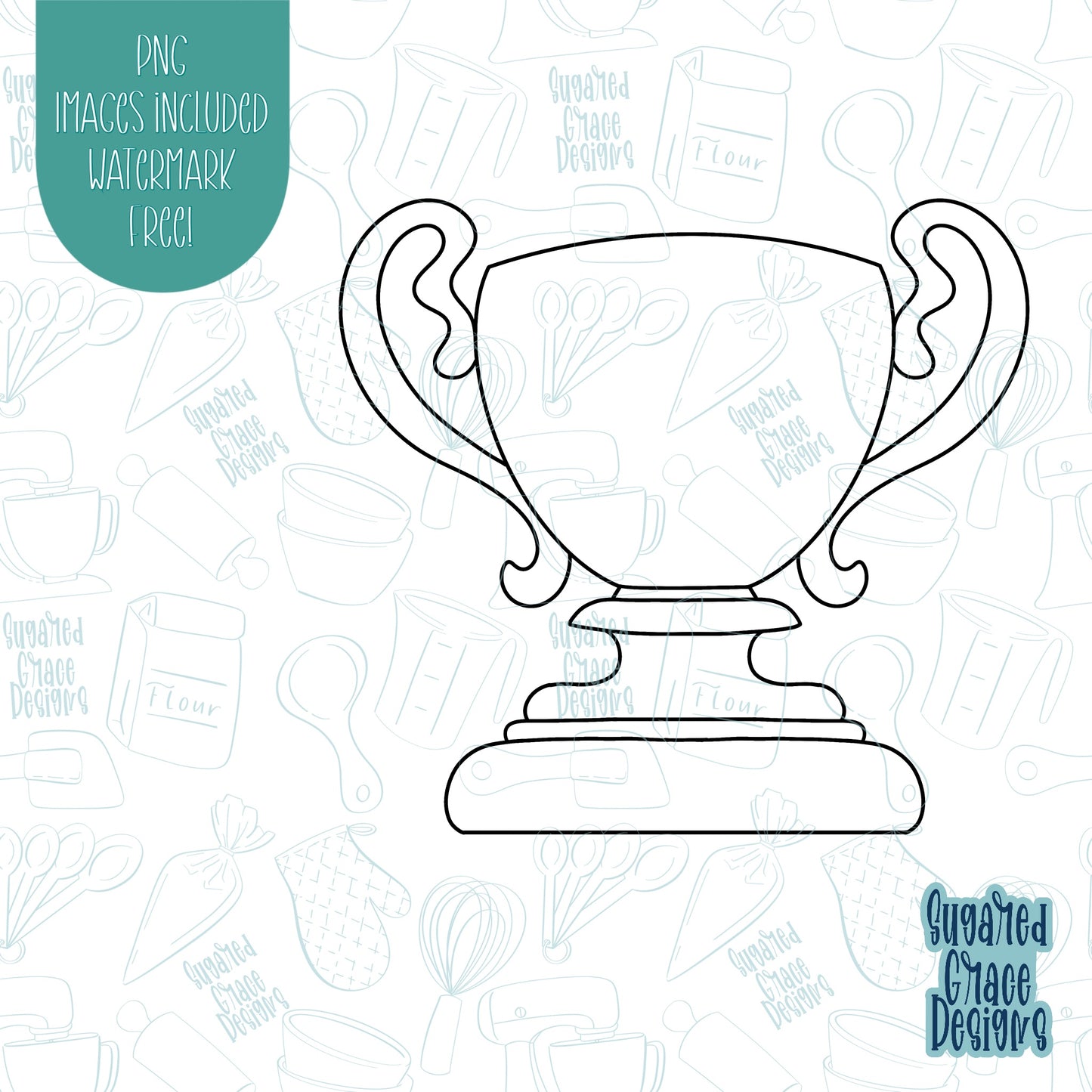 Sports Trophy Cookie Cutter with Matching PNG Images for Edible Ink Printers Including Eddie