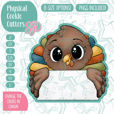 Turkey Plaque Cookie Cutter with PNG Images to Match - Hand Drawn Graphics for Edible Ink Printers