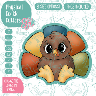 Chubby Turkey Cookie Cutter with PNG Images to Match - Hand Drawn Graphics for Edible Ink Printers