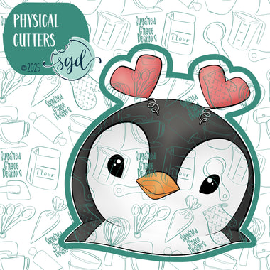 Valentines Day Penguin Cookie Cutter with PNG Images to Match - Hand Drawn Graphics for Edible Ink Printers
