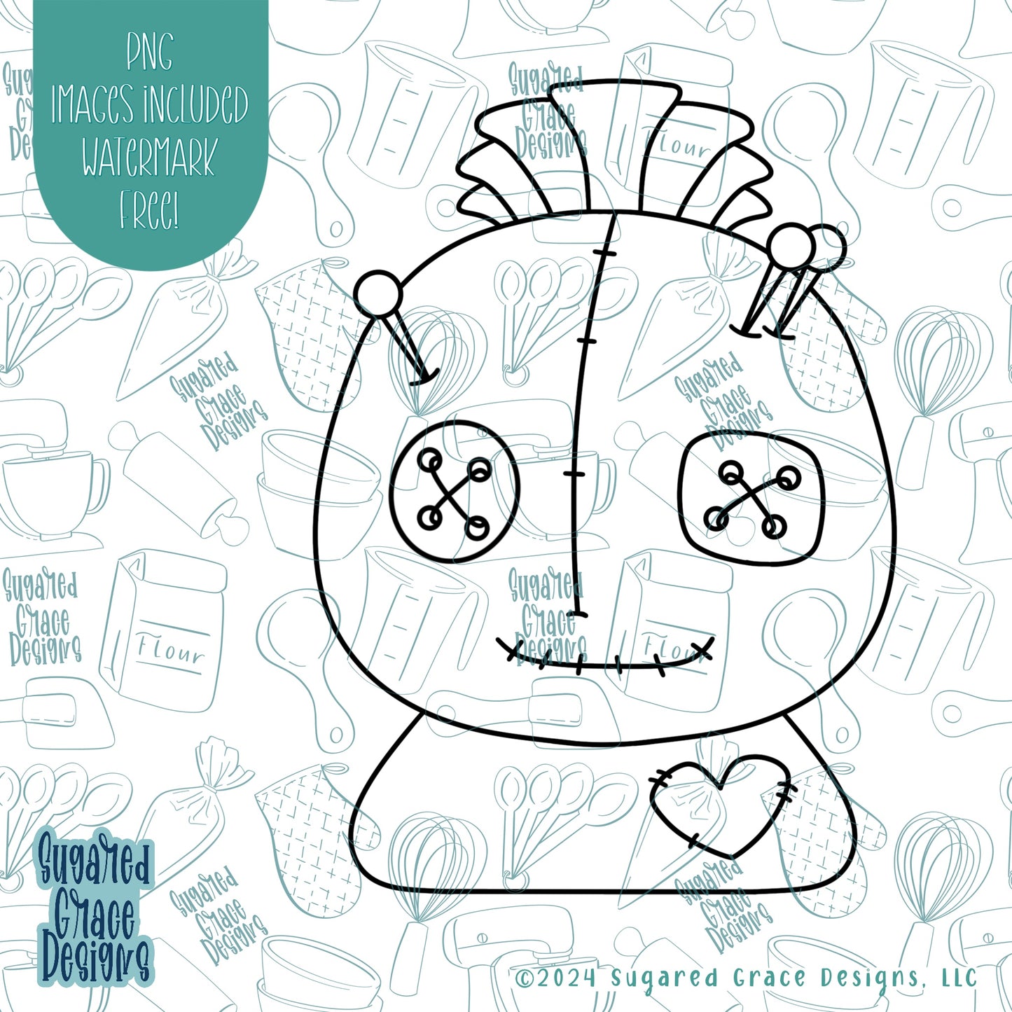 Voodoo Rag Doll Cookie Cutter with Matching Printable PNG Images for Edible Ink Printers Including Eddie