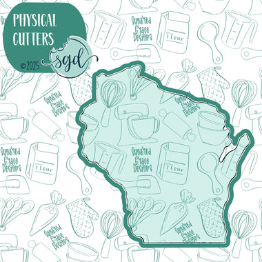Wisconsin State Cookie Cutter with PNG Images to Match - Hand Drawn Graphics for Edible Ink Printers - United States Shape