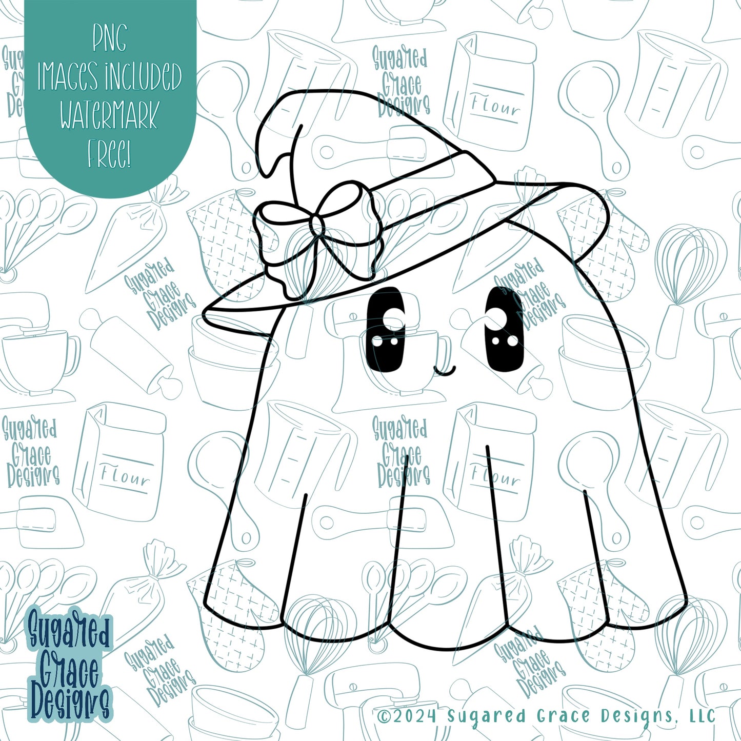 Halloween Witch Ghost Cookie Cutter with Matching Printable PNG Images for Edible Ink Printers Including Eddie