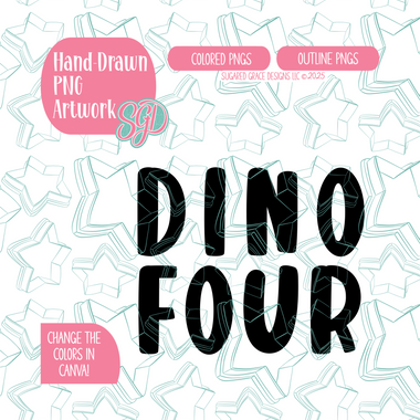 Dino Four PNG Image Set for Edible Ink Printers - Hand Drawn Editable Graphics