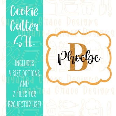 Phoebe Plaque Cookie cutter stl files for 3d printing with matching printable png images for Eddie edible printers