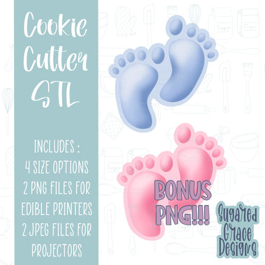 Baby feet cookie cutter stl file for 3D printing and 3D printer. Baby shower feet png printable download for EDDIE edible printer