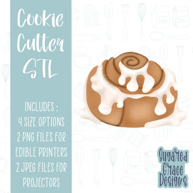 Cinnamon roll cookie cutter stl file for 3D printing, cinnamon roll png file for EDDIE edible printer, cookie cutter stl with png file