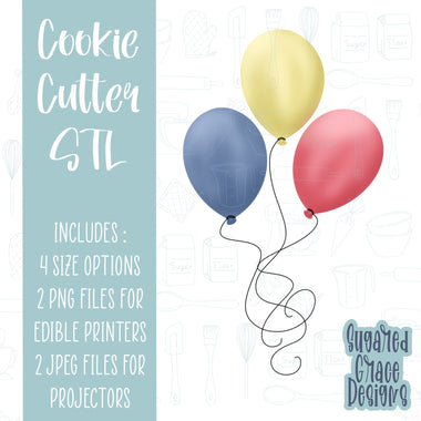 Birthday balloons cookie cutter stl file for 3D printing and 3d printer, printable birthday balloons png for Eddie edible printer