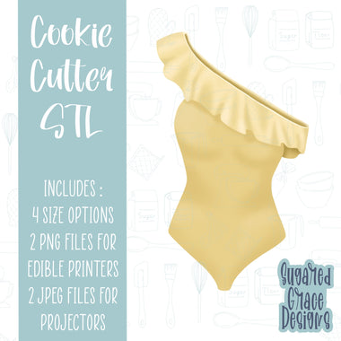 Yellow ruffled swimsuit cookie cutter STL file for 3D printing and PNG printable instant download for EDDIE edible ink printer