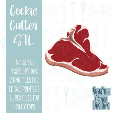 T bone steak Cookie cutter STL file for 3D printing with png printable instant download for EDDIE edible ink printer for fathers day