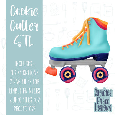 Groovy Roller skate Cookie cutter stl files for 3d printing with matching printable png images for Eddie edible printers