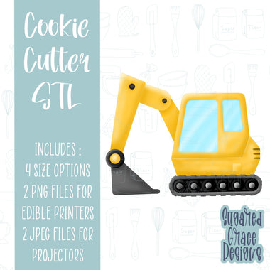 Backhoe or excavator construction cookie cutter stl file for 3D printing with png printable instant download for Eddie the edible printer