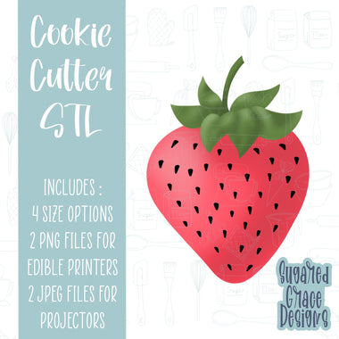strawberry Cookie cutter STL file for 3D printing with png printable instant download for EDDIE edible ink printer, summer fruit png artwork