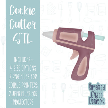 Crafting glue gun Cookie cutter stl files for 3d printing with matching printable png images for Eddie edible printers