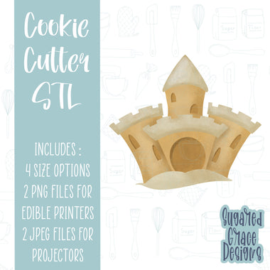 Summer sand castle Cookie cutter STL file for 3D printing with png printable instant download for EDDIE edible ink printer