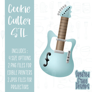 Rock guitar Cookie cutter STL file for 3D printing with png printable instant download for EDDIE edible ink printer
