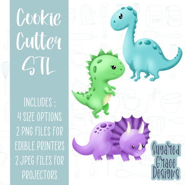 Dinosaur cookie cutter stl file for 3D printing with png printable instant download for Eddie the edible printer bundle set