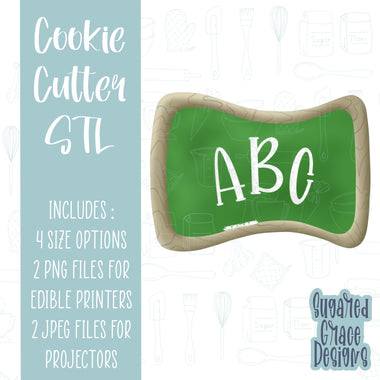 School chalkboard Cookie cutter STL file for 3D printing with png printable instant download for EDDIE edible ink printer, back to school