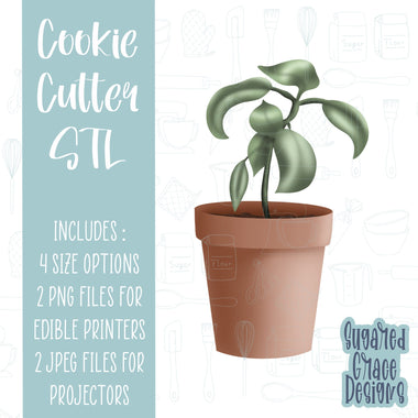 Potted houseplant Cookie cutter STL file for 3D printing with png printable instant download for EDDIE edible ink printer, leaves, greenery