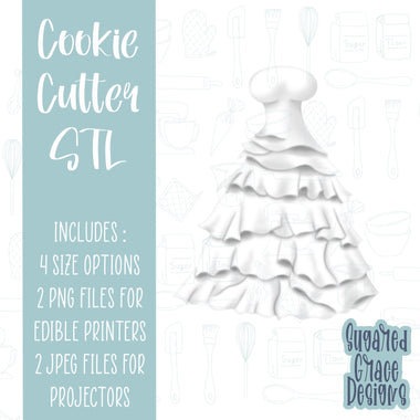 Wedding dress Cookie cutter stl files for 3d printing with matching printable png images for Eddie edible printers