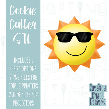 Cool Sun Cookie cutter STL file for 3D printing with png printable instant download for EDDIE edible ink printer, sun with sunglasses image