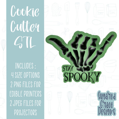Stay spooky Halloween Cookie cutter STL file for 3D printing with png printable instant download for EDDIE edible ink printer, skeleton hand