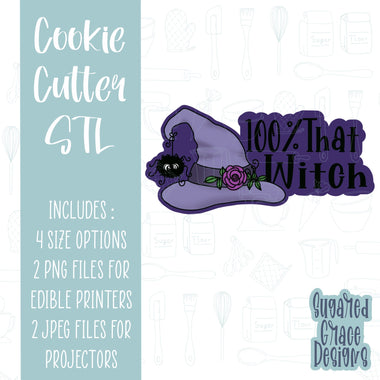 Halloween witch pun Cookie cutter stl files for 3d printing, printable png images for Eddie edible printers, spooky trick or treat, spider