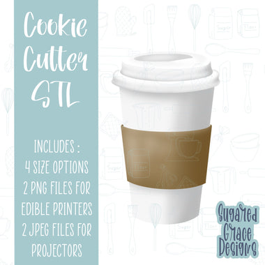 Coffee cup Cookie cutter STL file for 3D printing with png printable instant download for EDDIE edible ink printer, barista cookie gift, stl