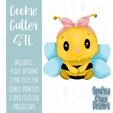 Honey bee with head wrap Cookie cutter STL file for 3D printing with png printable instant download for EDDIE edible ink printer, bumble bee