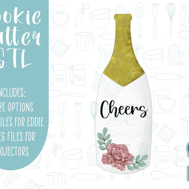champagne bottle Cookie cutter STL file for 3D printing with png printable instant download for EDDIE edible ink printer, bachelorette gift